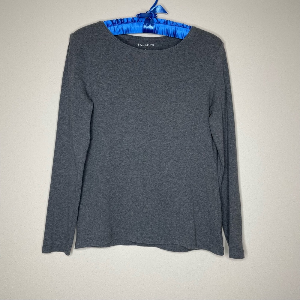 Talbots Charcoal Scoop Neck Long Sleeve 100% Cotton Tee